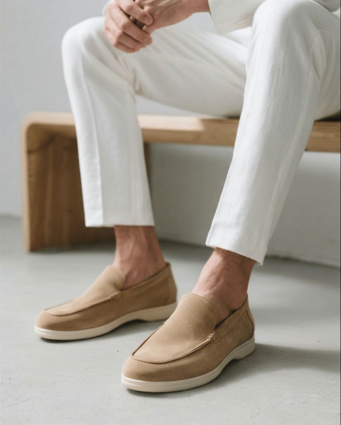 Édouard | Mocassins en daim beige sable à semelle sport