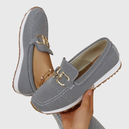 Camille | Mocassins en mesh beige à mors doré et semelle ergonomique