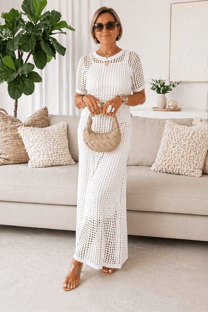 Mathilde | Robe longue en crochet ajouré avec robe intérieure assortie