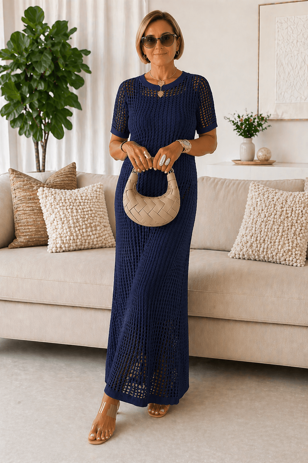 Mathilde | Robe longue en crochet ajouré avec robe intérieure assortie