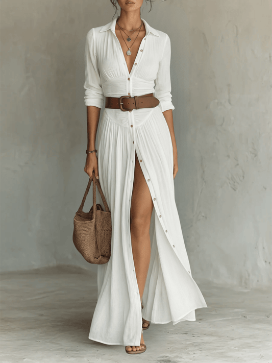 Robe chemise longue en lin et coton