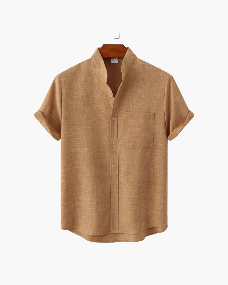Armand | Chemise en lin vert sauge à col Mao manches courtes