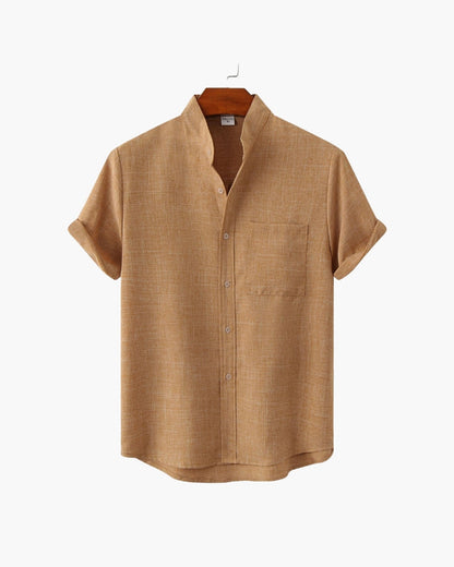 Armand | Chemise en lin vert sauge à col Mao manches courtes