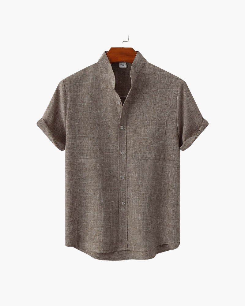 Armand | Chemise en lin vert sauge à col Mao manches courtes
