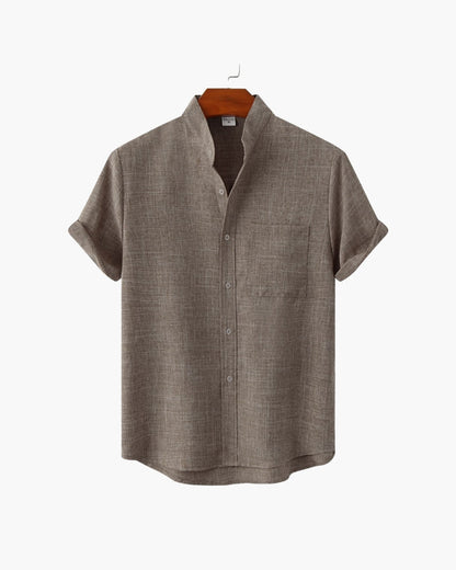 Armand | Chemise en lin vert sauge à col Mao manches courtes