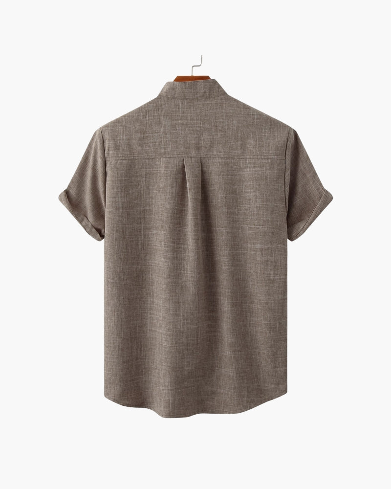 Armand | Chemise en lin vert sauge à col Mao manches courtes