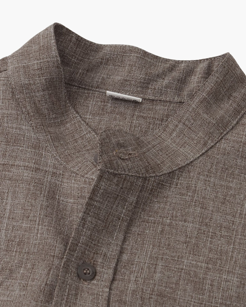 Armand | Chemise en lin vert sauge à col Mao manches courtes