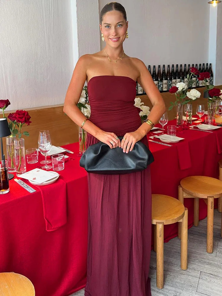 Séraphine | Robe longue bustier à taille froncée et jupe ample