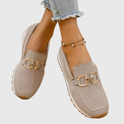 Camille | Mocassins en mesh beige à mors doré et semelle ergonomique