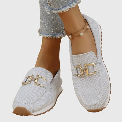 Camille | Mocassins en mesh beige à mors doré et semelle ergonomique