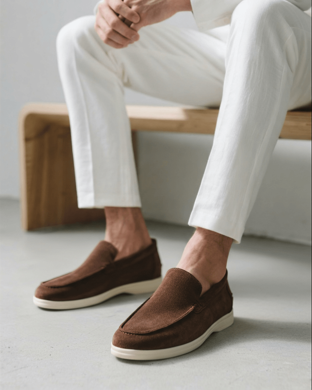 Édouard | Mocassins en daim beige sable à semelle sport