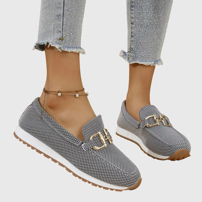 Camille | Mocassins en mesh beige à mors doré et semelle ergonomique