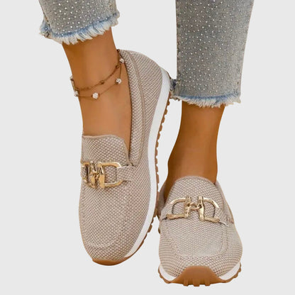 Camille | Mocassins en mesh beige à mors doré et semelle ergonomique